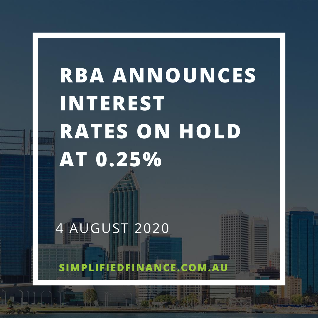 RBA rates on hold at 0.25% August 2020