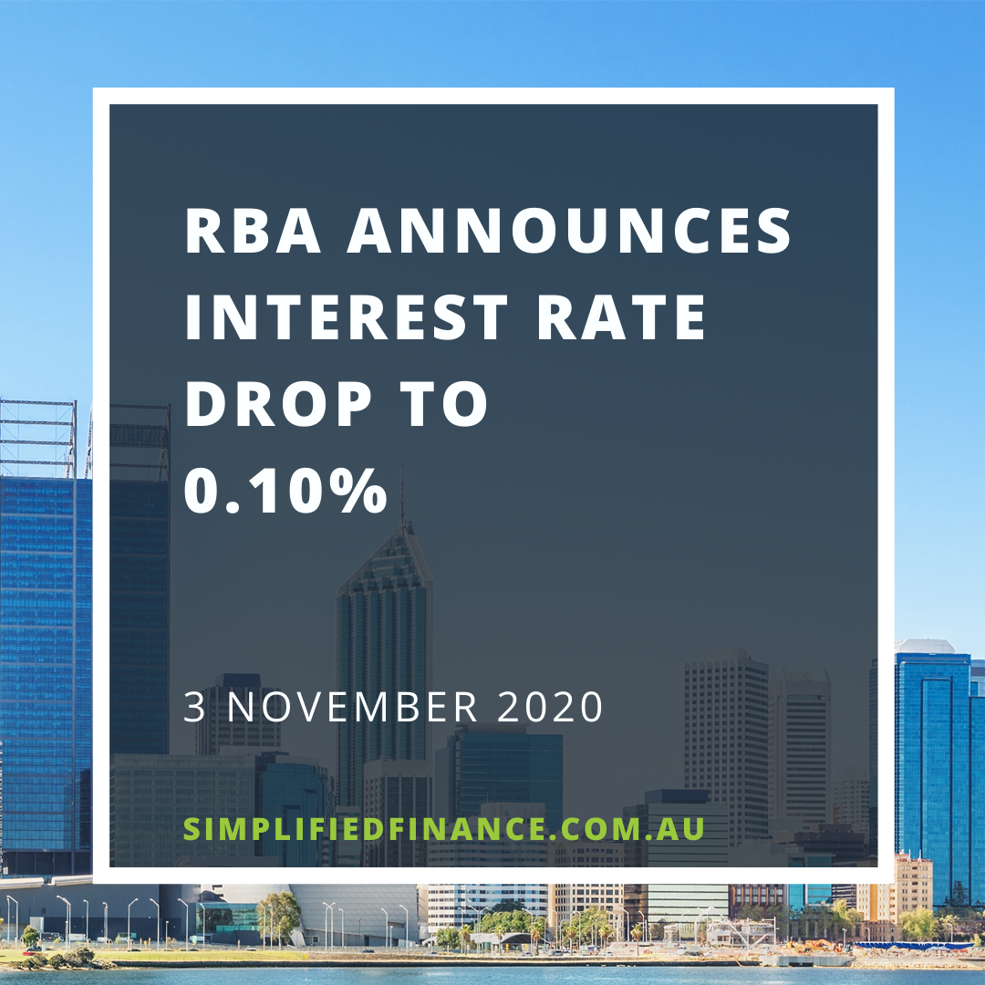 RBA announces interest rate drop to 0.10%